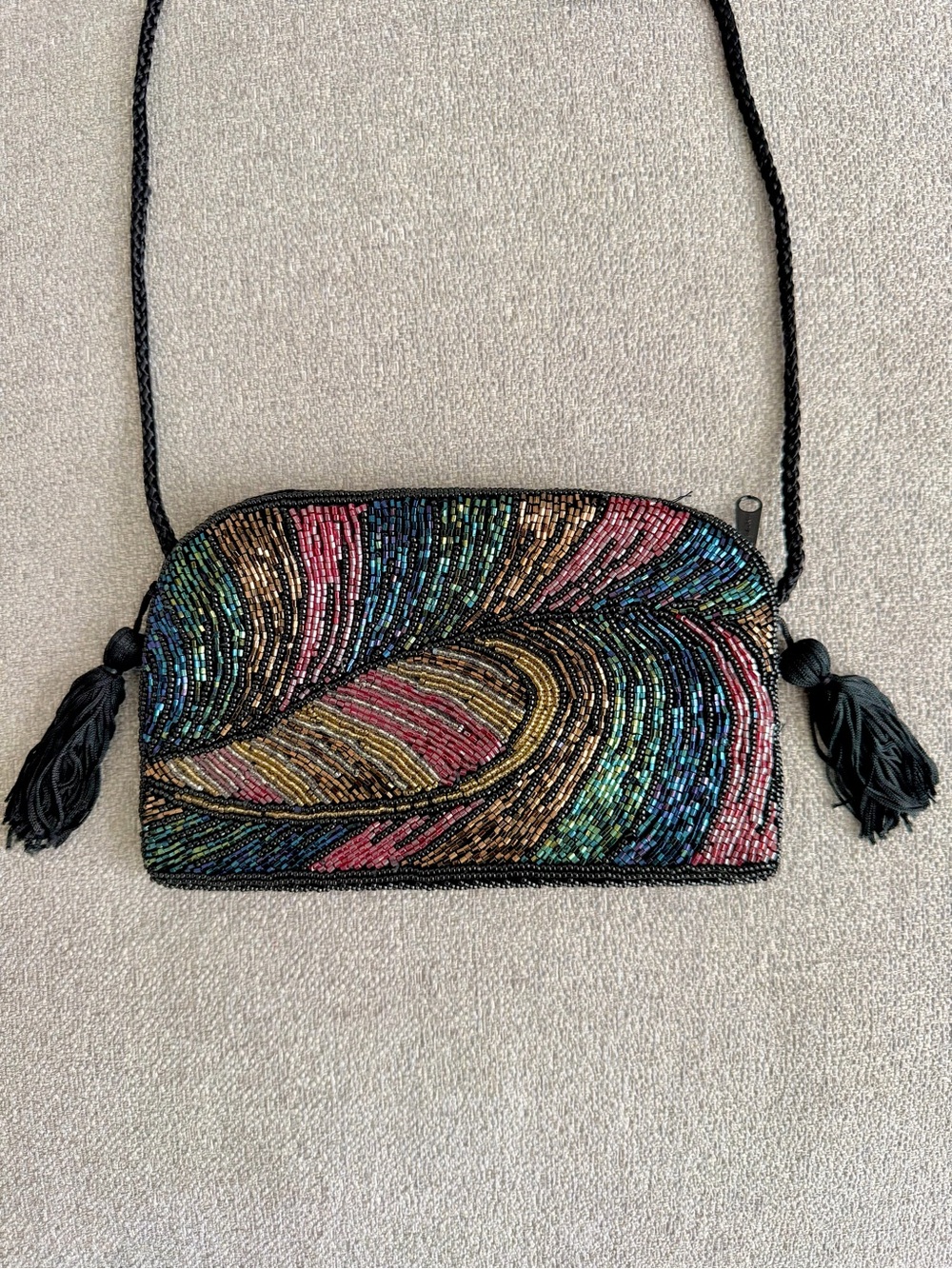 Vintage Multicolor Beaded Crossbody Bag